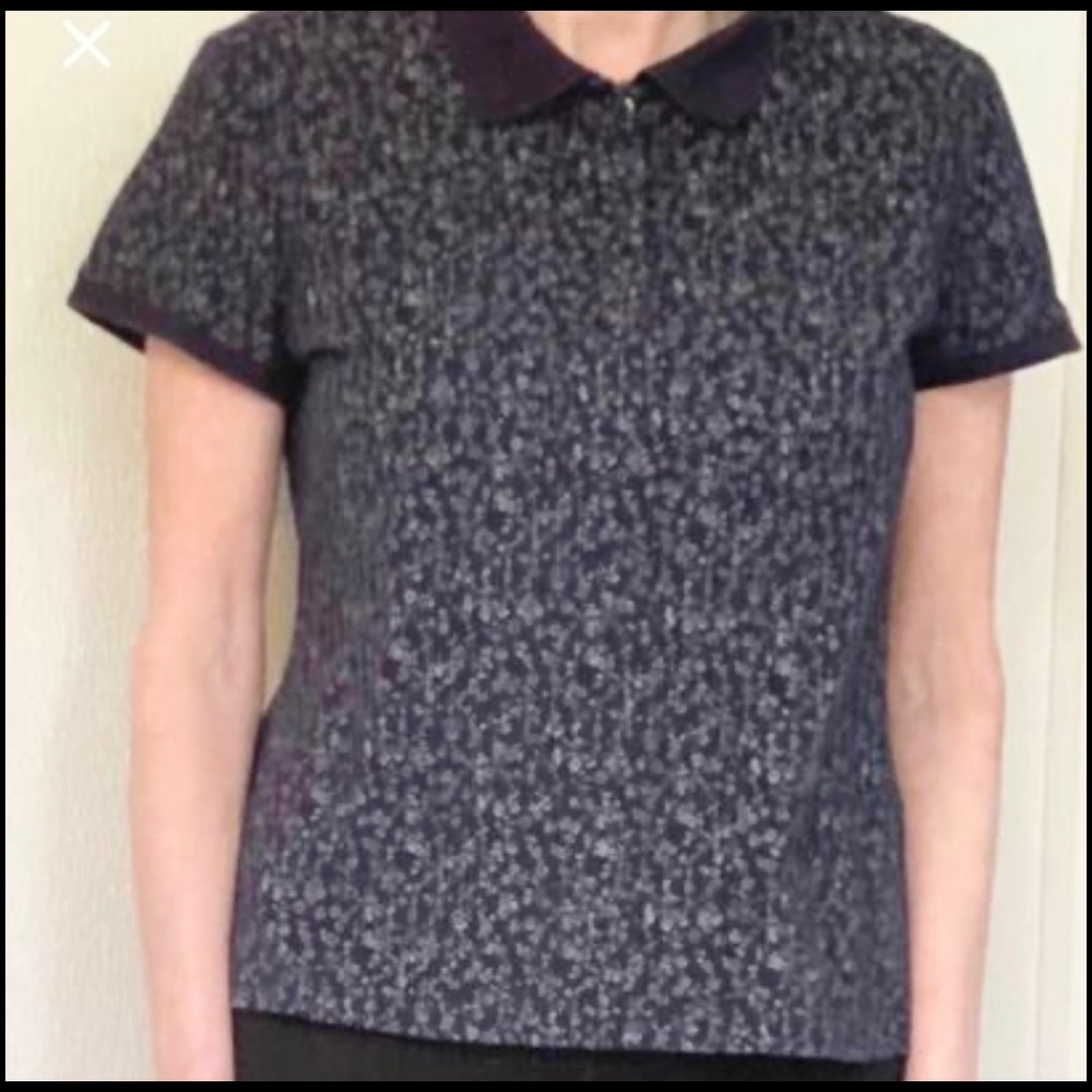 Eddie Bauer Blue Flowered Polo Flowered Shirt Womens Size L